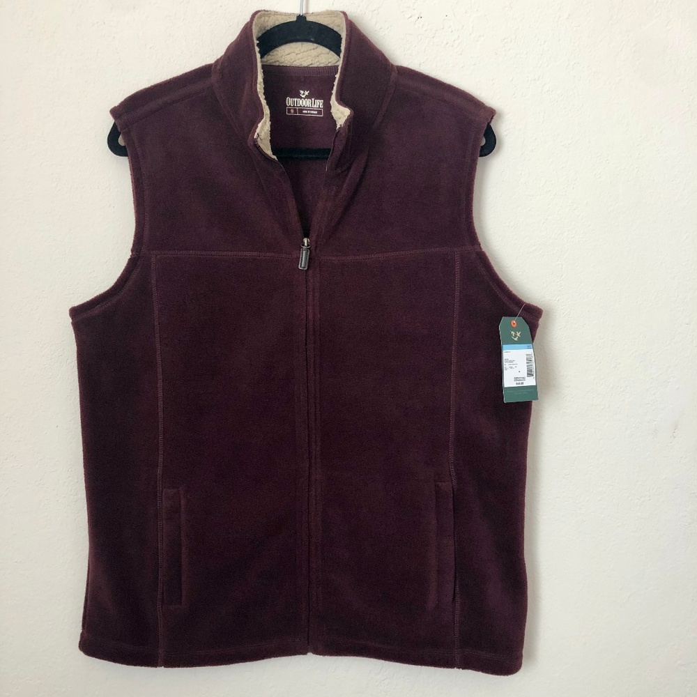 Outdoor Life Maroon Fleece Zipper Vest NWT